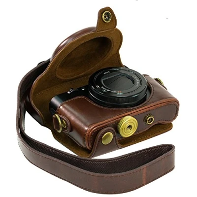 Abbildung von Kamera Schutzhülle aus Kunstleder für Sony RX100 RX100II RX100III RX100IV RX100VII RX100VIII M2 M3 M5 M6 M7 DSC III RX100M3 mit Schultergurt