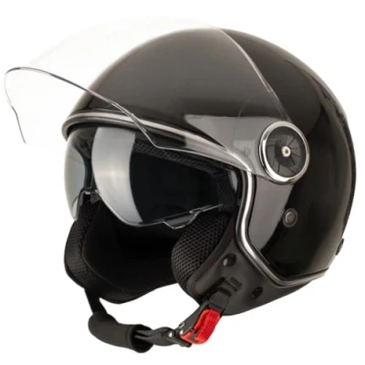 Abbildung von VINZ Tobia Jethelm mit Doppelvisier Roller Helm Fashionhelm In Gr. XS XXL Jet Sonnenblende ECE 22.06 Zertifiziert Motorradhelm Visier Schwarz