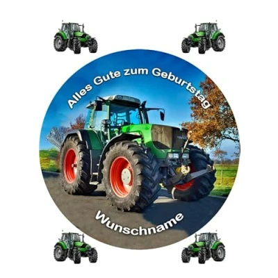 Abbildung von für den Geburtstag ein Tortenbild Wunschname, Mähdrescher, Trecker, Zuckerbild,Traktor, Essbares Foto Torten, Tortenaufleger Ø 20cm Super Qualität, 03502