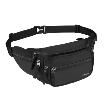 Abbildung von ProCase Bauchtasche Gürteltasche Wasserdicht Hüfttasche für Herren und Damen Klein Nylon Fanny Pack mit 6 Reißverschlusstaschen Outdoor Reisen Sport Wandern Joggen Hundespaziergänge