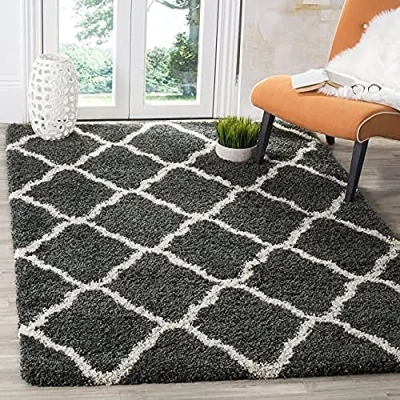 Abbildung von SAFAVIEH Zottelig Teppich für Wohnzimmer, Esszimmer, Schlafzimmer Hudson Shag Collection, Hoher Flor, Dunkelgrau und Elfenbein, 244 X 305 cm