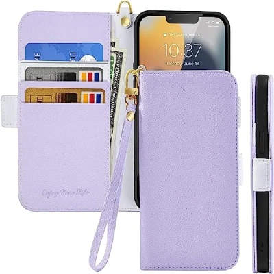 Abbildung von Tiyoo Flip Handyhülle für Samsung Galaxy M53 5G, Magnet Wallet Case Handyschutz, Litschi Muster Leder mit Kartenfächern und Handschlaufe, Stoßfeste Lavendel