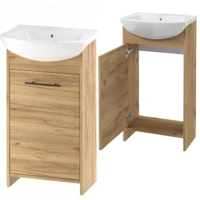 Abbildung von Deftrans waschbecken mit unterschrank 46,5 x 24,5 84 cm waschtisch unterschrank, gäste wc 45 badmöbel Set Holz