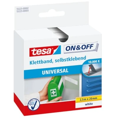 Abbildung von tesa Klebehaken Klettband On &amp; Off 2,5 m x 20 mm, weiß