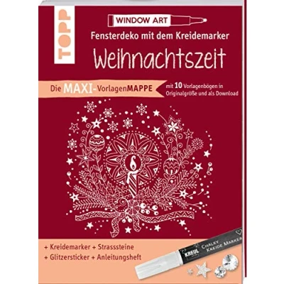 Abbildung von Maxi Vorlagenmappe Fensterdeko mit dem Kreidemarker Weihnachtszeit. Inkl. Original Kreul Kreidemarker: 10 Vorlagebögen Motiven in Originalgröße, Anleitungsheft + sämtliche Motive als Download