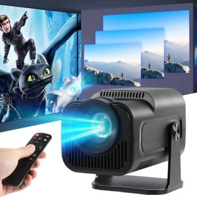 Abbildung von Mini Beamer, HY320 Beamer 4k 200 ANSI Smart Projector mit Android 11, Tragbarer Outdoor,Unterstützt WiFi 6, BT5.0, Auto Trapezkorrektur, 30&quot; 130&quot; Bildschirm, 180 Drehbar (Schwarz)