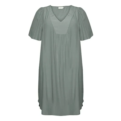 Abbildung von Kaffe Curve Damen Plus Size Tunika V Ausschnitt Kurzarm Lose Lässiges Kleid, Balsamgrün, 50