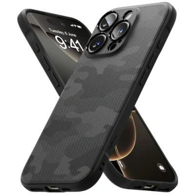 Abbildung von Ringke Onyx Case Kompatibel mit iPhone 16 Pro Hülle, [Fester Griff] Tarnmuster Design rutschfest Schlankes Slim Fit Einzigartige Textur TPU Robuste Stoßfeste Anti Kratzer Handyhülle Camo Black