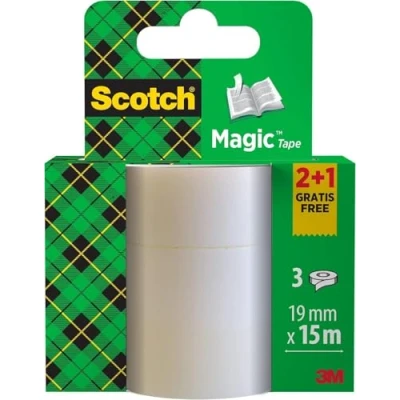 Abbildung von Scotch Magic Tape 2 Rollen + 1 GRATIS Rolle, 19 mm x 15 m Unsichtbares Klebeband für allgemeine Zwecke zur Reparatur, Etikettierung und Versiegelung von Dokumenten