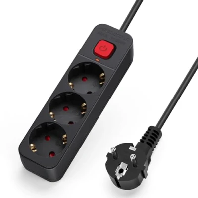 Abbildung von Aigostar Steckdosenleiste 3 Fach, Mehrfachsteckdose mit Schalter, Mehrfachstecker Verlängerungskabel 3m Kabel, Schwarz