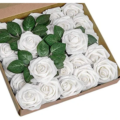 Abbildung von Ancokig Künstliche 25 Stück Rosen Blumen Schaumrosen Foamrosen Kunstblumen Rosenköpfe Gefälschte Kunstrose Rose für Hochzeit Blumensträuße Braut Zuhause Dekoration (Weiß,25 Stück)