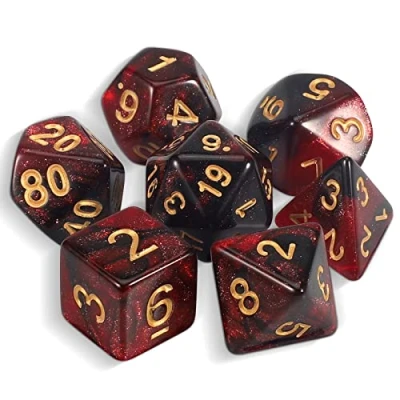 Abbildung von QMAY DND Dice Polyedrisches Würfel Set 7 Stück für Dungeon und Dragons MTG RPG D&amp;D D20, D12, D10, D%, D8, D6, D4 (Rot Schwarz)