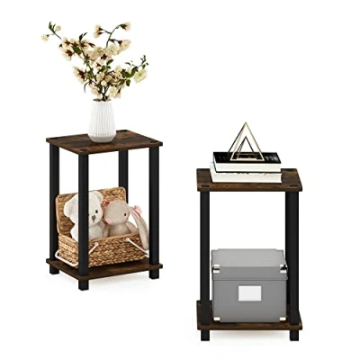 Abbildung von Furinno Simplistic Klein Beistelltisch, Holzwerkstoff, Bernsteinkiefer/Schwarz, 2er Set