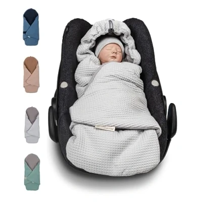 Abbildung von ULLENBOOM Einschlagdecke Babyschale Sommer, Aus 100% OEKO TEX Materialien Grau (Made in EU) Decke für &amp; Kinderwagen, gängige Kindersitze, ideal 0 bis 9 Monate