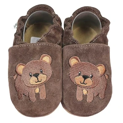 Abbildung von HOBEA Germany Krabbelschuhe für Jungs und Mädchen in verschiedenen Designs, Kinderhausschuhe Jungen, Lederschuhe, Schuhgröße: 22/23, Modell Schuhe: Bär Dunkelbraun