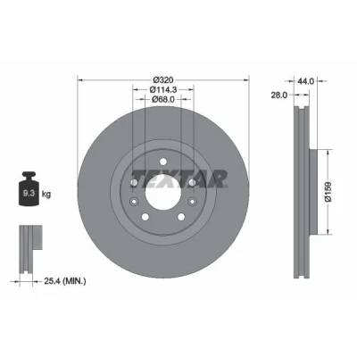 Abbildung von TEXTAR PRO 92195403 Bremsscheibe 320 28 05/07 114,3 außenbelüftet beschichtet ohne Radbefestigungsbolzen, Radnabe RENAULT: Scénic IV