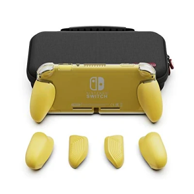 Abbildung von Skull &amp; Co. GripCase Lite Bundle: Eine Bequeme Schutzhülle mit austauschbaren Griffen [passend für alle Handgrößen] Nintendo Switch [mit Tragetasche] Gelb
