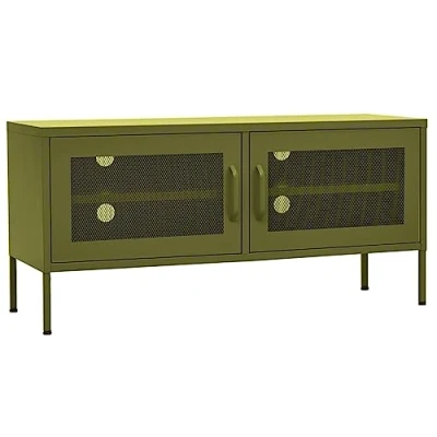 Abbildung von vidaXL TV Schrank mit 2 Gittertüren Lowboard Möbel Tisch Board Sideboard Fernsehtisch Fernsehschrank HiFi Olivgrün 105x35x50cm Stahl