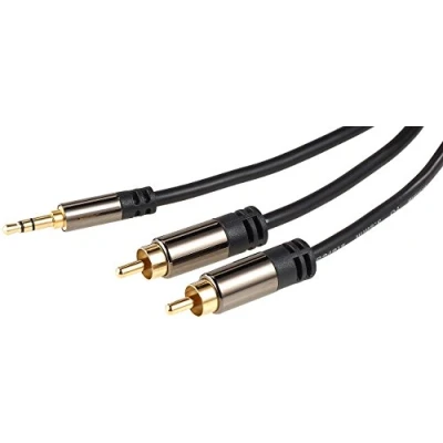 Abbildung von auvisio Audiokabel Klinke Cinch: Premium Stereo Kabel 3,5 mm auf 2 Cinch Stecker, 1 m, vergoldet (Cinch Buchse Klinkenstecker, AUX Kabel, Kopfhörer Doppelstecker)