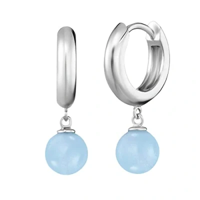 Abbildung von Engelsrufer Damen Creole aus Sterling Silber mit Blauer Achat Perle Kraftstein Anhänger, Clipverschluss, nickelfrei, 13mm, ERE BA CR