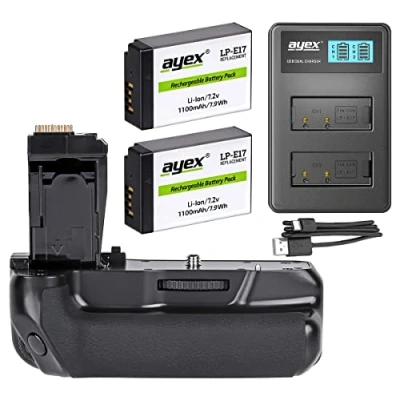 Abbildung von ayex Batteriegriff Passend für Canon EOS 760D 750D IX8 T6S T6I ähnlich BG E18 + 2X LP E17 Akku USB Dual Ladegerät 3 TLG Set