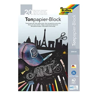 Abbildung von Folia Bastelkartonpapier, Tonpapier schwarz, Format DIN A4, 130 g/m², 20 Blatt