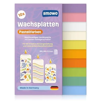 Abbildung von Smowo® 10 Pastell Wachsplatten 20 x 10cm zum gestalten, dekorieren und verzieren von Kerzen Verzierwachs Basteln Kerzenplatten Wachs Platten
