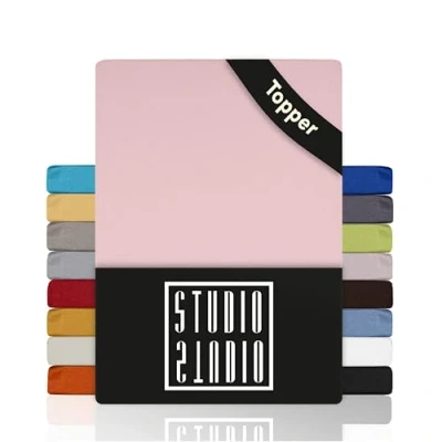 Abbildung von STUDIO Spannbettlaken Basic Topper, viele Größen, 100% Baumwolle, OEKO TEX 100, Jersey, Gummizug: rundum, (1 Stück), 90x200 cm Topper Spannbetttuch bis 14 Höhe Puder