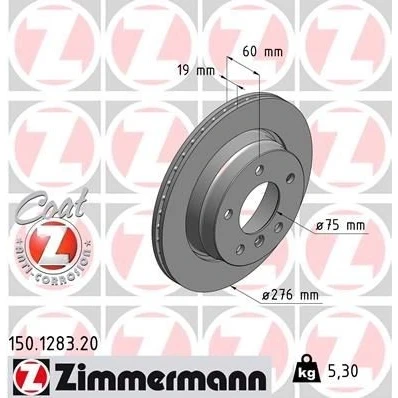 Abbildung von ZIMMERMANN COAT Z 150.1283.20 Bremsscheibe 276 19 6/5 5 120 außenbelüftet beschichtet hochgekohlt BMW: 3 Coupe, Touring, Limousine
