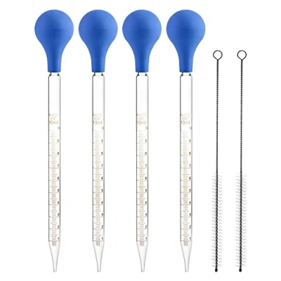 Abbildung von QWORK 4 Stück Glas Pipette Dropper 10ml, Glaspipette mit Gummi Saugnapf + Reinigungsbürste x2