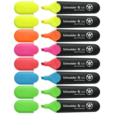 Abbildung von Schneider Job 150 Textmarker (aus recyceltem Kunststoff, ausgezeichnet mit Der blaue Engel) 8er Etui sortiert