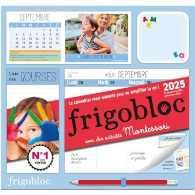 Abbildung von Frigobloc Hebdomadaire 2025 Montessori (de sept. 2024 à déc. 2025): Le calendrier maxi aimanté pour se simplifier la vie !