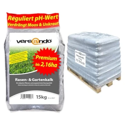 Abbildung von versando 1080kg Rasenkalk &amp; Gartenkalk Frühjahr bis 2,16ha: verdrängt Moos Unkraut Pilze fördert Boden Wurzelentwicklung ideal für Rasen mit Langzeitwirkung, 1 Palette Premium Qualität