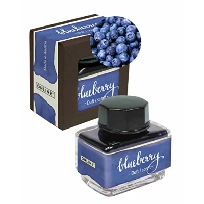 Abbildung von ONLINE Duft Tinte Blueberry, Tintenglas Blau 15ml, bunte Füllertinte für Kalligrafie, Handlettering, Schreibtinte, Tintenfass Konverter, der Sinne auf wasserbasis