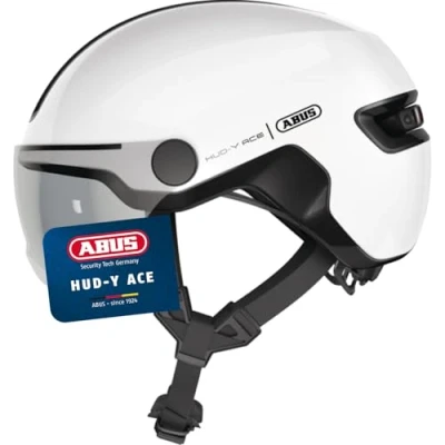 Abbildung von ABUS Stadthelm HUD Y ACE stylischer Fahrradhelm mit Visier und magnetischem, aufladbarem LED Rücklicht für Damen Herren Schwarz, Größe L