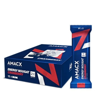 Abbildung von AMACX Energieriegel Nougat Fruchtriegel Healthy Snacks für Ausdauersportler Power Bar mit Glukose und Fruktose Riegel 32 g Kohlenhydrate Energy 12er Pack Cranberry