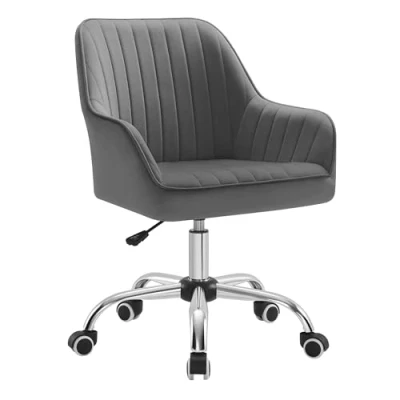 Abbildung von SONGMICS Bürostuhl, Drehstuhl mit Samtbezug, Schaumstoffpolsterung, höhenverstellbar, für Arbeitszimmer, Bar, schiefergrau OBG012G01