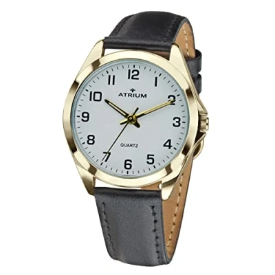 Abbildung von Atrium Herren Armbanduhr Klassisch Sehr Deutlich Goldfarben Analog Quarz mit Leder Armband Schwarz A10 20