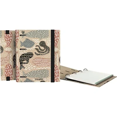 Abbildung von Unipapel 4 Ringe, umweltfreundlich, A5 Inklusive Nachfüllpackung 90 Blatt, g, Raster 5 x cm, Farbbänder Uninature Design Wale FSC Recycled Carpebook