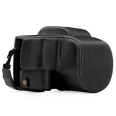 Abbildung von MegaGear Panasonic Lumix DC FZ80, FZ82 Ever Ready Leder Kamera Case mit Trageriemen und Batteriezugang schwarz MG1223