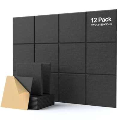 Abbildung von Akustikplatten Selbstklebend 12 Stück Schalldämmung Schallschutz Wand Hohe Dichte Polyester Akustikpaneele Abgeschrägtes Kantendesign Weiß für Decken Holz &amp; Tür 30x30x0.9cm