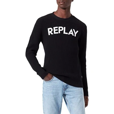 Abbildung von Replay Herren Strickpullover mit Rundhals Ausschnitt, Black 098 (Schwarz), XL
