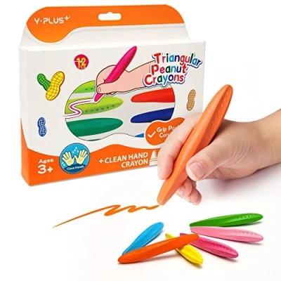 Abbildung von YPLUS Dreieck Erdnuss Wachsmalstifte für Kinder 12Farben, Nicht Toxische Abwaschbare Malstifte Kleinkinder, Handschrift Haltungskorrektur Färbung Kunst Zubehör