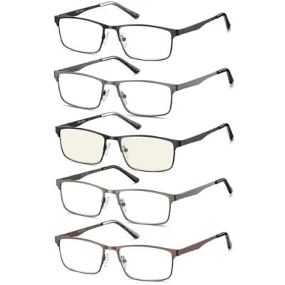 Abbildung von EYECEDAR Amcedar 5 stuks Lesebrille Herren Rechteck Rahmen Metall Grau Edelstahl Material Federscharniere Enthalten Computer 2.00