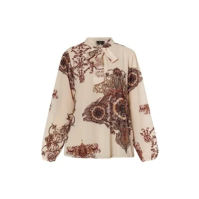 Abbildung von caneva Damen Bluse mit barockprint 19529622 CA02, WOLLWEISS ROT MEHRFARBIG, S