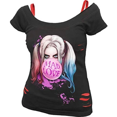 Abbildung von DC Comics Damen F711 Tops Short Sleeve T Shirt, Black &amp; Red, L