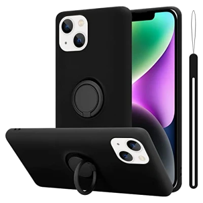 Abbildung von Cadorabo Hülle kompatibel mit Apple iPhone 14 Schutzhülle TPU Silikon Case Liquid Design Ring Slim Kratzfest Liquidsilikon Microfaser Rundumschutz für in Schwarz