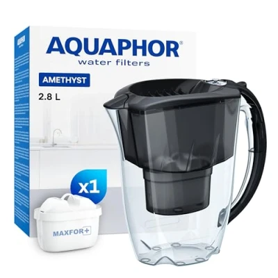 Abbildung von AQUAPHOR Amethyst MAXFOR+ Wasserfilter, 2,8l Kanne, Tischwasserfilter, Kühlschranktür passt, Kalk &amp; Chlor reduziert