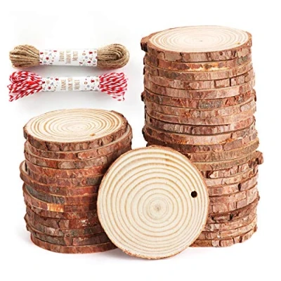 Abbildung von ilauke Unbehandeltes Baumscheiben 50 Stücke Holzscheiben Holz Log Scheiben 6 7cm und Nnatürliche Jute Seil für DIY Handwerk Hochzeit Mittelstücke Weihnachten Dekoration Baumscheibe
