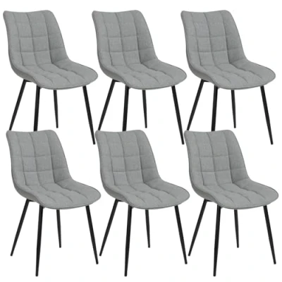 Abbildung von WOLTU 6 x Esszimmerstühle 6er Set Esszimmerstuhl Küchenstuhl Polsterstuhl Design Stuhl mit Rückenlehne, Sitzfläche aus Leinen, Gestell Metall, Hellgrau, BH206hgr
